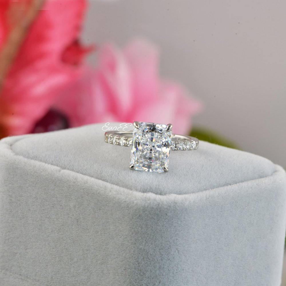NEW RADIANT DIAMOND CUT WEDDING RINGS ENGAGEMENT RING - Picture 3 of 7